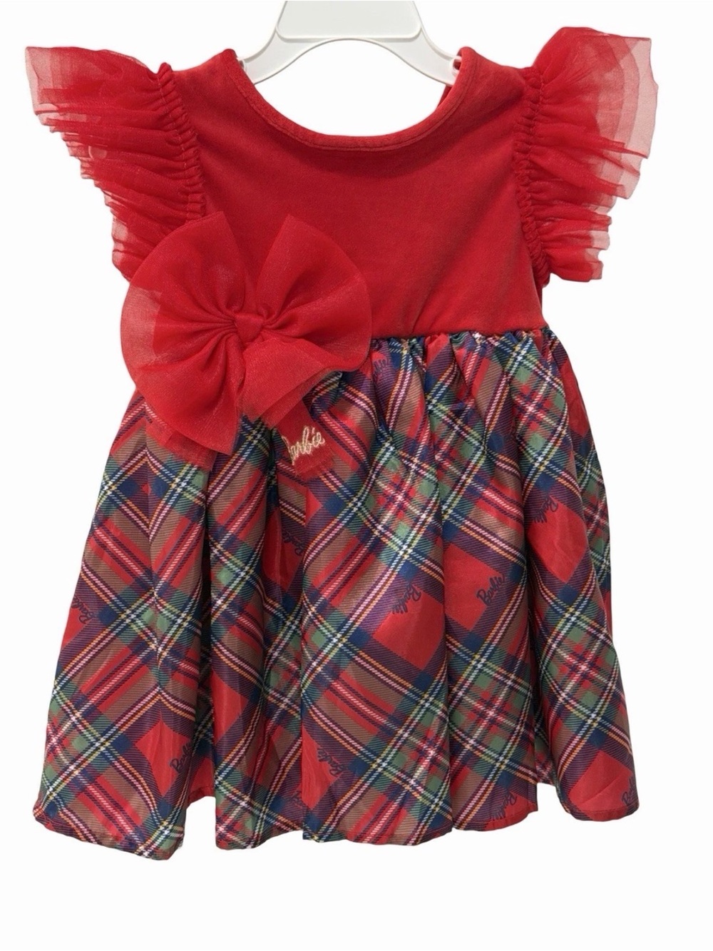 Barbie Toddler Girls' Velvet Satin Plaid Fancy Layered Kids Tutu Dress (2T)